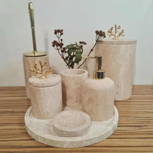 Travertine Marble Bath & Toilet Ensemble