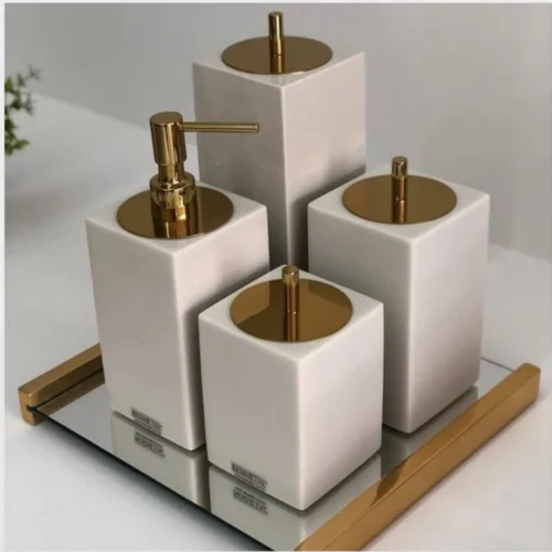 Minimalist White Marble Dispenser Set