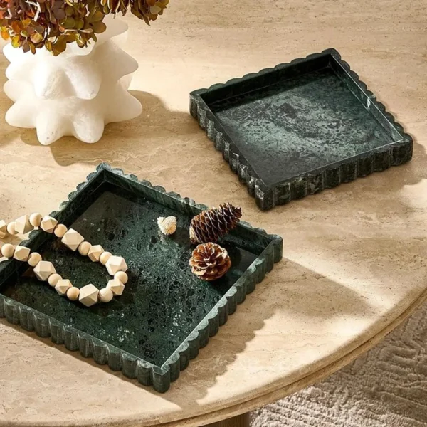 Carved Green Marble Square Trays