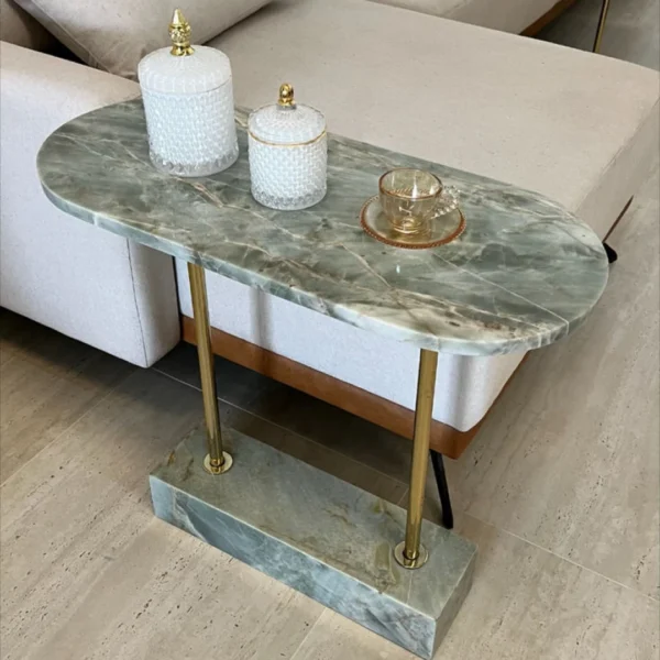 Oval Green Marble Console Table