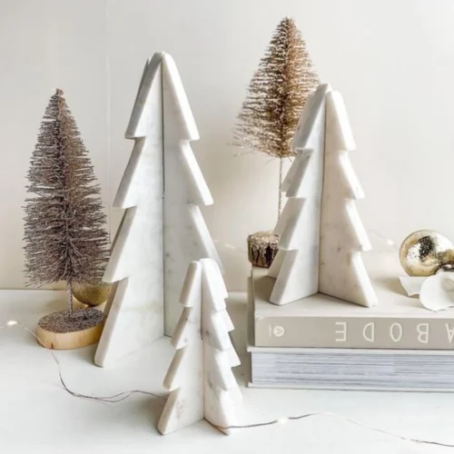 Sculpted Marble Christmas Tree Set