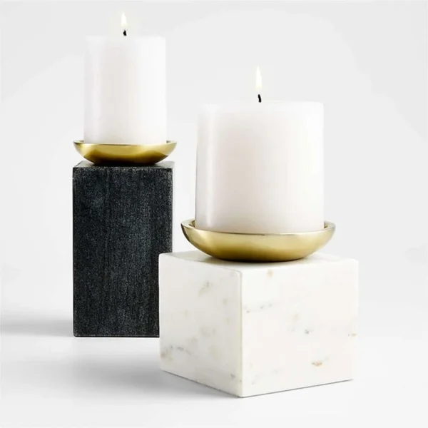 Square Marble Candle Holders with Brass