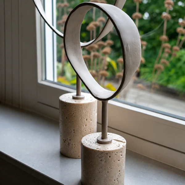 Abstract Travertine Ring Sculpture