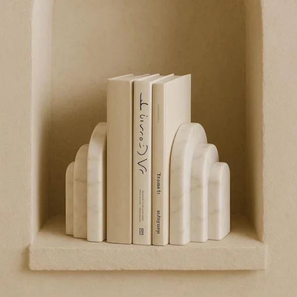 Scalloped Travertine Marble Bookends