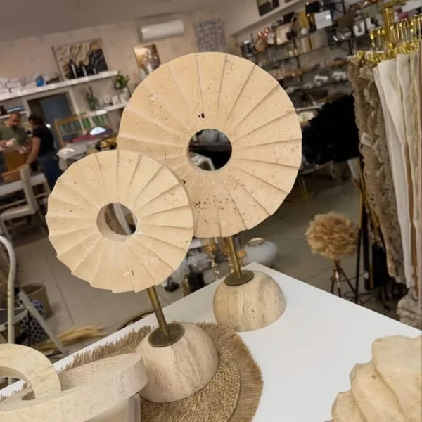 Radial Sunburst Travertine Sculpture
