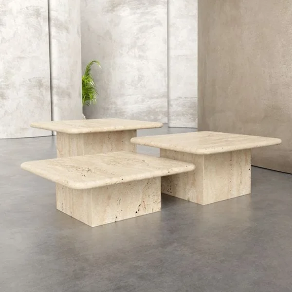 Tiered Square Travertine Coffee Tables