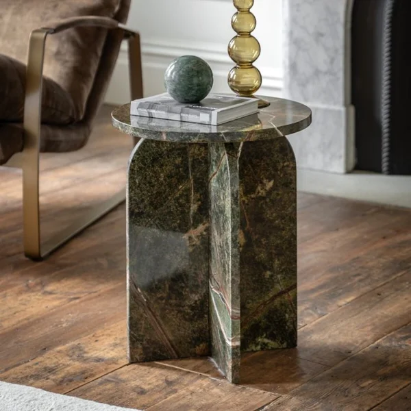 Triangular Verde Marble Accent Table