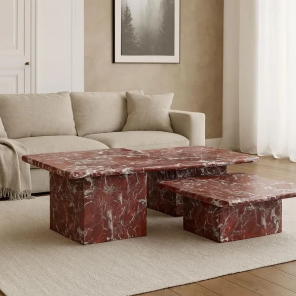 Solid Red Marble Block Coffee Table