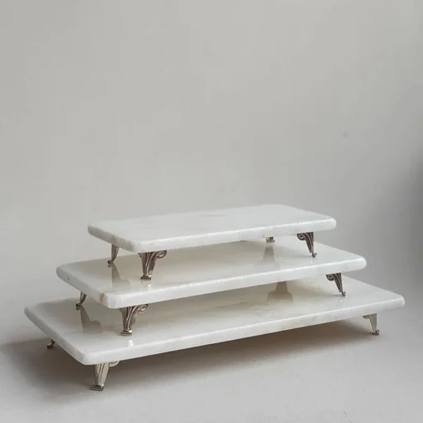 3-Tiered White Marble Display Riser