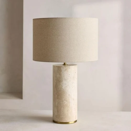 Cylindrical Travertine Marble Table Lamp