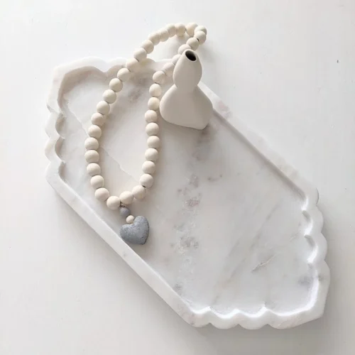 Scalloped Cloud White Marble Vanity Tray