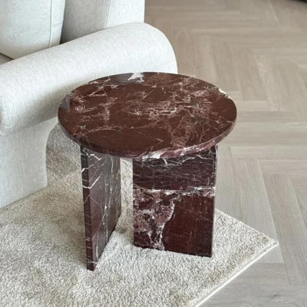 Rosso Levanto Round Marble Side Table